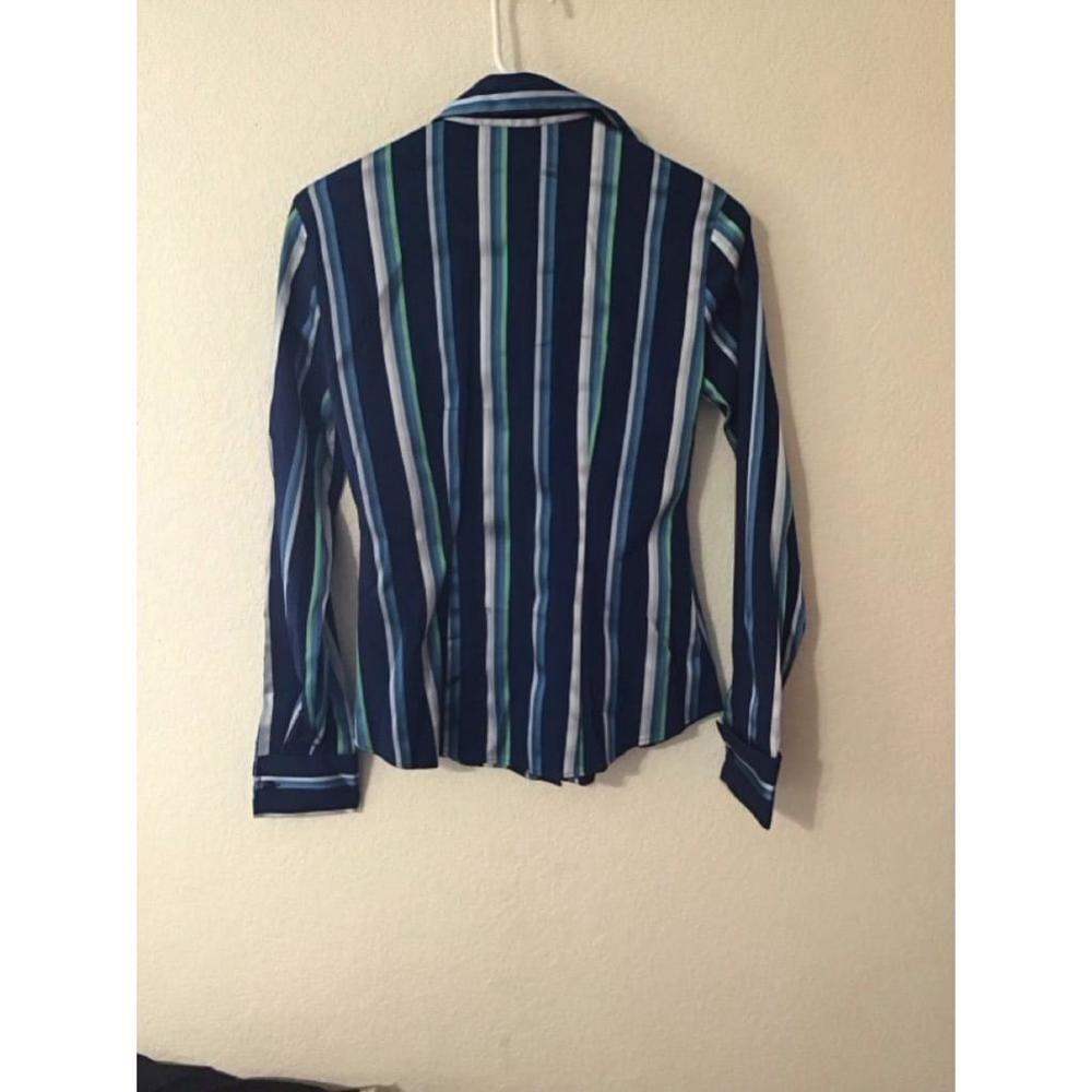Women's New York & Company Blue Striped Button Down Shirt - Size XS - Picture 2 of 4
